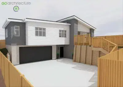 Valley Home 3D rendered model of Front Home