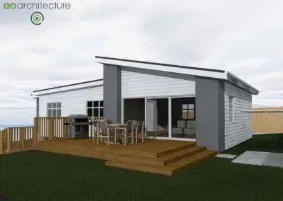 Valley Home 3D rendered model of Backyard