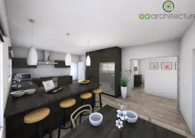Interior view to dining & kitchen