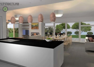 Lake Ferry Home 3D rendered model of Kitchen and Dining
