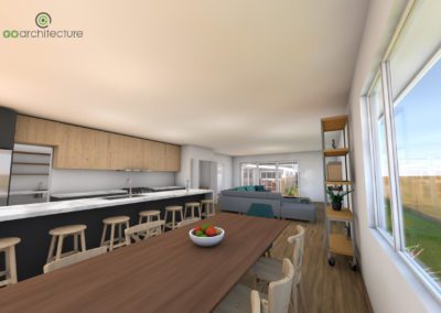Dining, kitchen and lounge